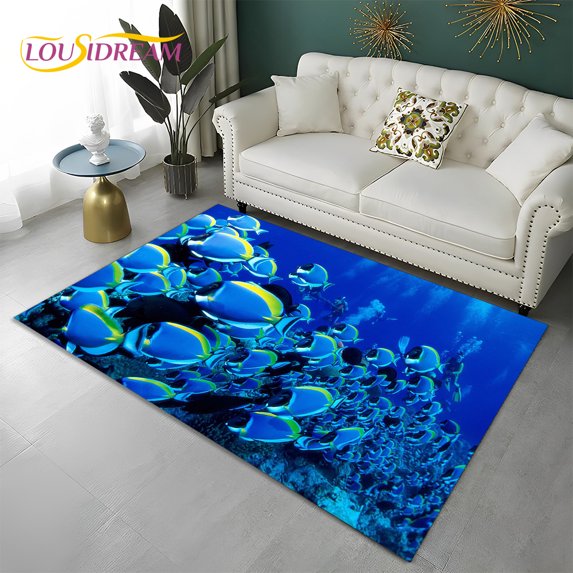 3D Dream Underwater World Fish Seabed Carpet Rug for Home Living Room Bedroom Sofa Doormat r kid Area Rug Non-slip Floor Mat