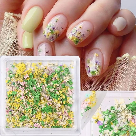 3D Dried Flowers for Nails, Spring Flower Nail Art Stickers 1Box Dried Flowers for Resin Crafts Colorful Small Natural Floral Dried Flower Decals for Summer Acrylic Nails Design Manicure Accessories