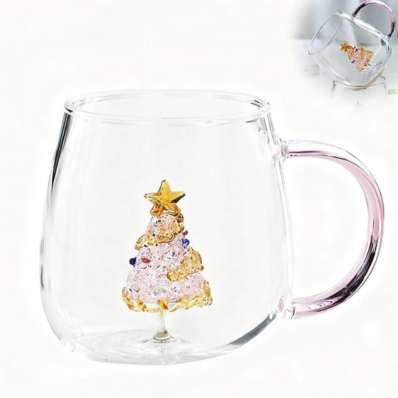 3D Drinking Glass Cup With Christmas Tree Figurine Inside,Yuletide Stemless Wine Glass,Xmas Tree Themed Wine & Water Glasses,Stemless G-lass Parties Gifts Glassware for Kitchen Holiday Party