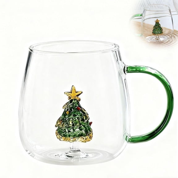 3D Drinking Glass Cup With Christmas Tree Figurine Inside,Yuletide Stemless Wine Glass,Xmas Tree Themed Wine & Water Glasses,Stemless G-lass Parties Gifts Glassware for Kitchen Holiday Party