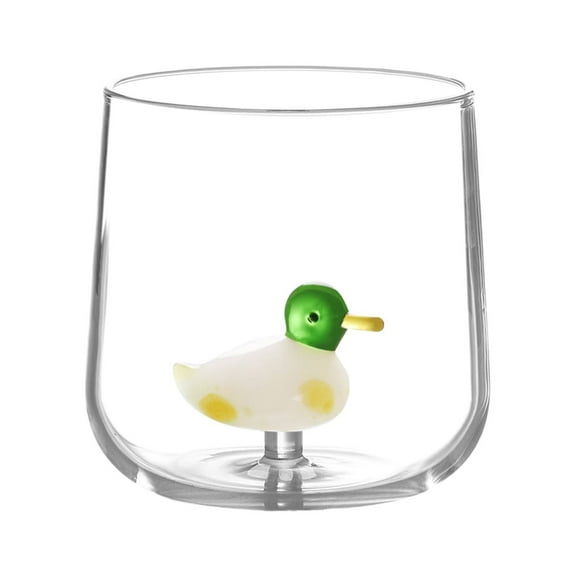 3D Drinking Glass Cup with Cute Animal Inside,Handmade Glass Animal Figurine,Stemless Glass for Water,Wine,Milk,Beverages, Christmas Gift for Boys Girls Kids Women Men, 12oz… (duck)
