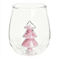 3D Drinking Glass Cup with Christmas Tree Figurine Inside, Christmas Stemless Wine Glass for Home Bar Christmas Party, 350ml