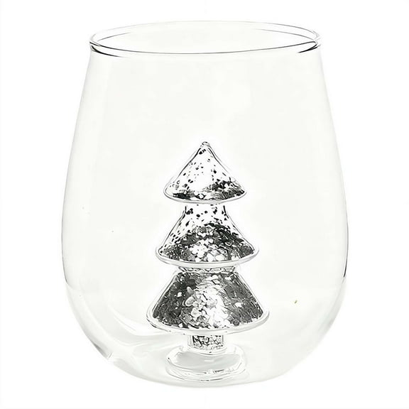 3D Drinking Glass Cup with Christmas Tree Figurine Inside, Christmas Stemless Wine Glass for Home Bar Christmas Party, 350ml