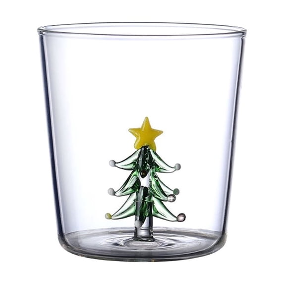 3D Drinking Glass Cup with Christmas Tree Figurine Inside Stemless Glass for Wine Water Milk Goblet-Drinking Glass Cup