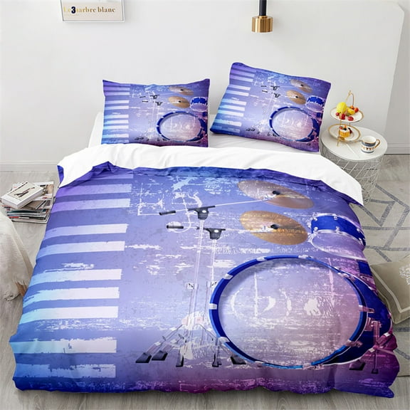 3D Drum Kit Duvet Cover Microfiber Rock Music Theme Classic Musical Instrument Hip Hop Music Theme for Children Teens Boys Gifts