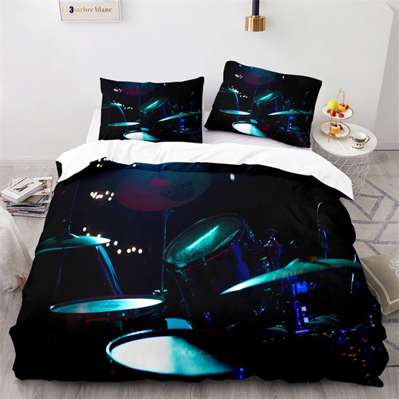 3D Drum Kit Duvet Cover Microfiber Rock Music Theme Classic Musical Instrument Hip Hop Music Theme for Children Teens Boys Gifts