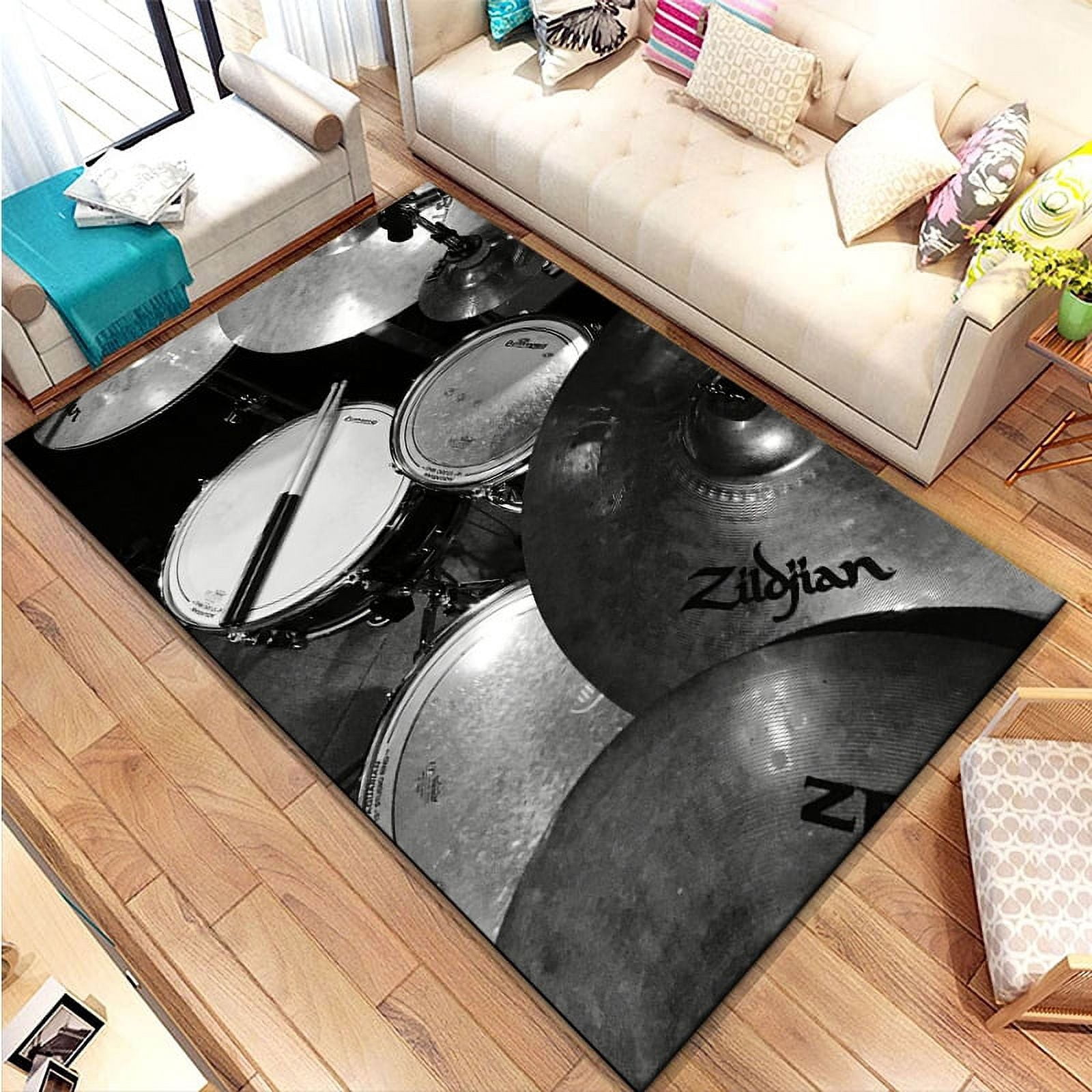 Musical Instrument Rug 3D Drum Kit Music Instruments Area Large Carpet Musical Rock Rug for ...