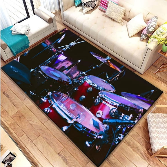 3D Drum Kit Music Instruments Area Large Carpet Musical Rock Rug for Home Living Room Bedroom Dorm Door Mat Non-slip Floor Mats