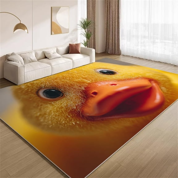 3D Duck Area Rugs, Cute Yellow Duckling Pattern Carpet, Washable Non Slip Low Pile Soft Rug for Living Room Bedroom Decor Mat 5ftx8ft