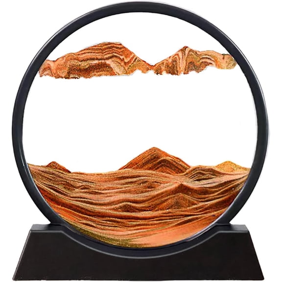 3D Dynamic Sand Art Liquid Motion, Moving Sand Art Picture Round Glass 3D Deep Sea Sandscape in Motion Display Flowing Sand Frame Relaxing Desktop Home Office Work Decor (12“, Orange)