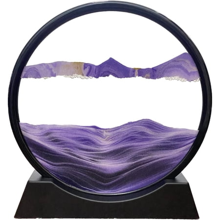 3D Dynamic Sand Art Liquid Motion, Moving Sand Art Picture Round Glass 3D Deep Sea Sandscape in Motion Display Flowing Sand Frame Relaxing Desktop Home Office Work Decor (12“, Purple)