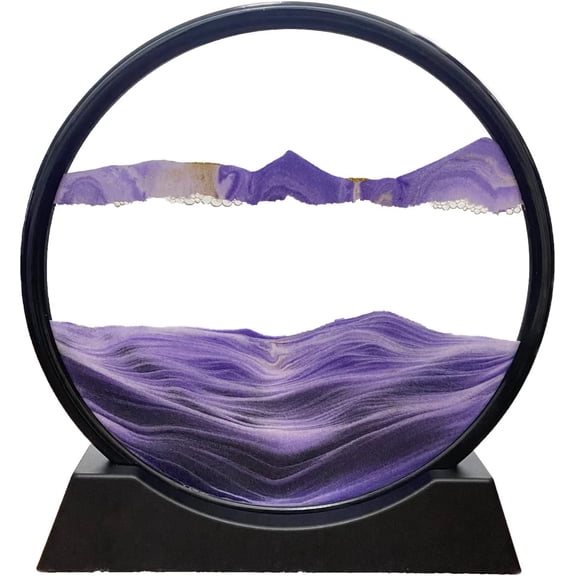 3D Dynamic Sand Art Liquid Motion, Moving Sand Art Picture Round Glass 3D Deep Sea Sandscape in Motion Display Flowing Sand Frame Relaxing Desktop Home Office Work Decor (12“, Purple)