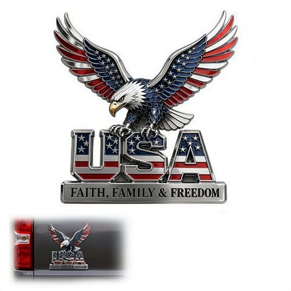 3D Eagle US Flag Pattern Metal Car Emblem, Flag Edition Metal Car Emblem Badge, Waterproof Auto Decor Sticker for Pickup Trucks SUV RV Van Car - Type B