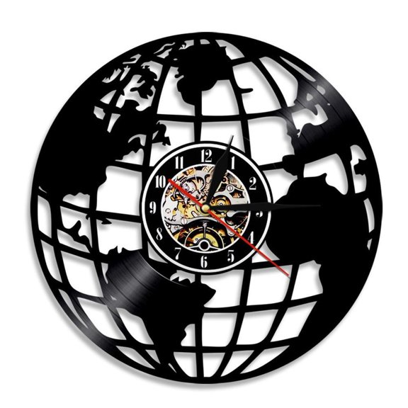 3D Earth Wall Clock Globe Map Home Decor Vinyl Record Wall Clock World Map Interior Modern Clock Housewarming Gift Without LED