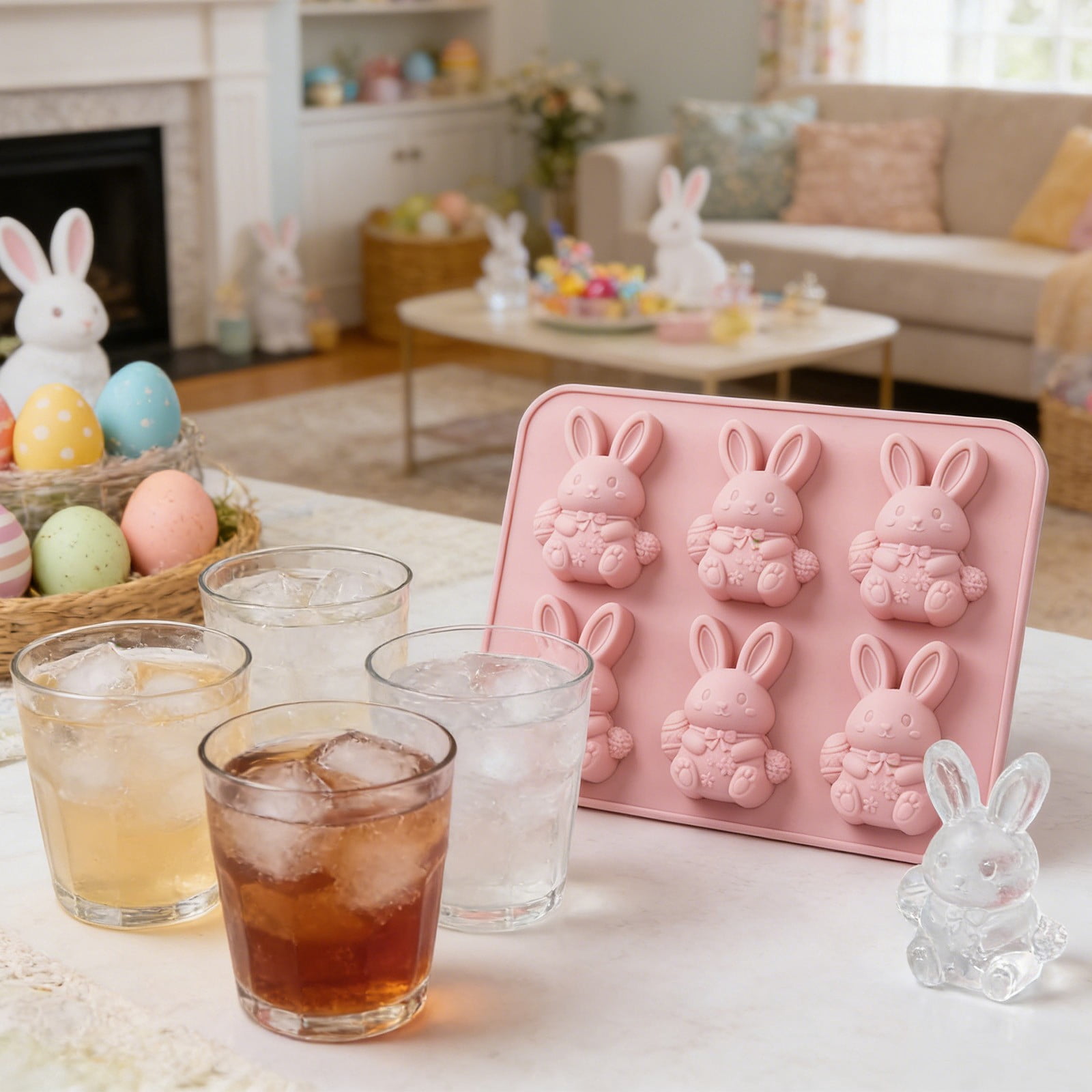 3D Easter Bunny Ice Cube Tray, Large Silicone Fun Shapes Ice Cube Mold ...