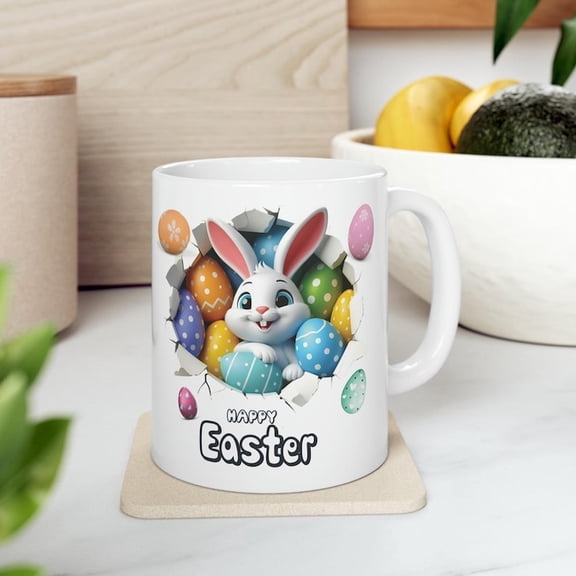 3D Easter Bunny Mug Wrap Happy Easter Eggs Mug Design Easter Mug Wrap Adorable s Easter Bunny Mug Cute Rabbit and Egg