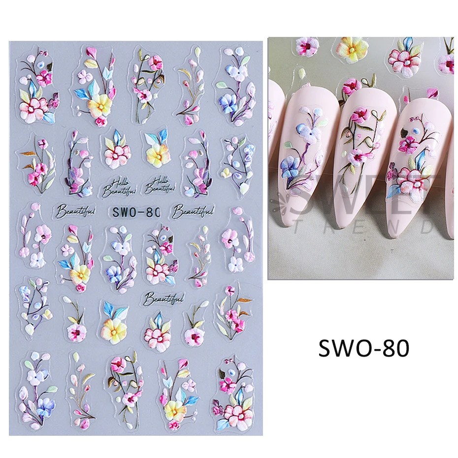 3D Easter Bunny Nail Art Stickers Decals 3D Cute Cartoon Egg Rabbit Flower Florals Adhesive Slider DIY Manicure Decoration Foils