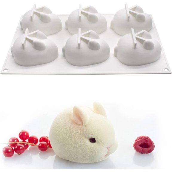 3D Easter Bunny Silicone Mold for Baking Rabbit Shape Mousse Cake, French Dessert, Chocolate, Pastry, Pudding, Jelly, Cake Decoration Mold, Rabbit Shape (6 Cavity)