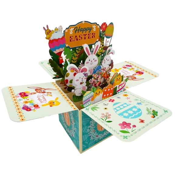 3D Easter Pop Up Card with Envelope, Happy Easter Greeting Card for Kids, Pop Up Bunny Eggs Flower Scene, Spring Gift for Grandchildren Daughter Son, 1pc