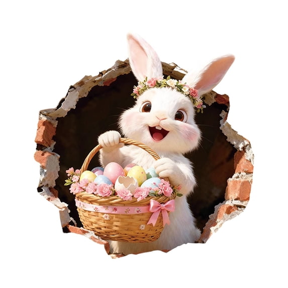 3D Easter Wall Stickers, Rabbit Wall Decals - Easter Decor - 3D Cat Car Window and Bumper Sticker, Cute Removable Vinyl Spring Decorations for Kids Room Door Window Home Decor
