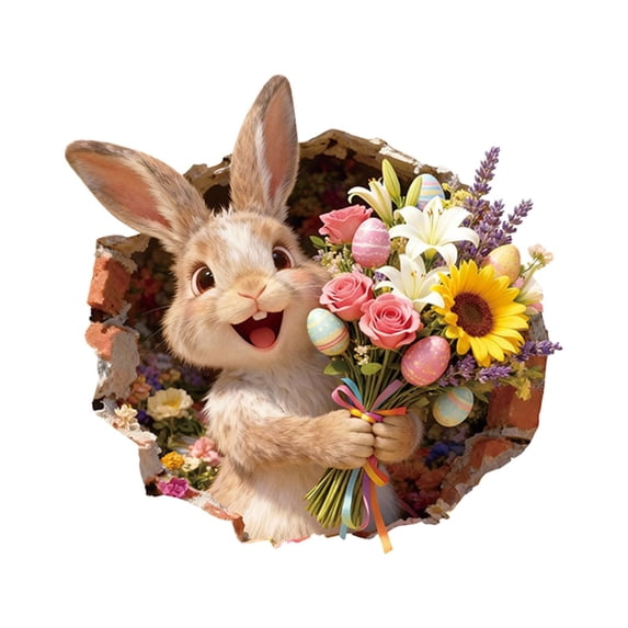 3D Easter Wall Stickers, Rabbit Wall Decals - Easter Decor - 3D Cat Car Window and Bumper Sticker, Cute Removable Vinyl Spring Decorations for Kids Room Door Window Home Decor