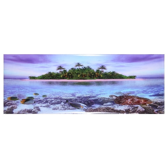 3D Effect Adhesive Backed Coconut Tree Beach Poster Aquarium Fish Decoration S M Double Sided 3D Effect Waterproof PVC Self Adhesive Material Bright Color (122*46cm)