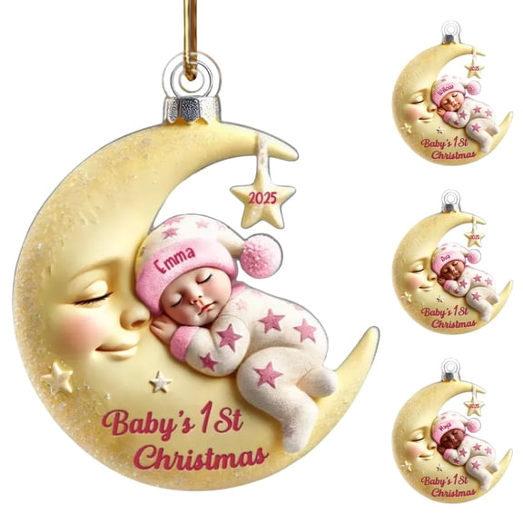 3D Effect Baby On Moon Keepsake Gift Personalized Acrylic Ornament