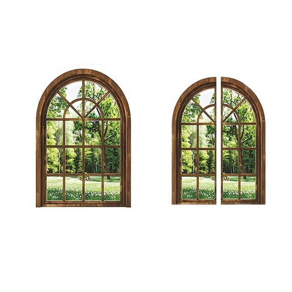 3D Effect Window View Wall Decal, Removable Fake Window Sticker With Forest Scenery, For Living Room Bedroom Office Decor - 2-Piece Set