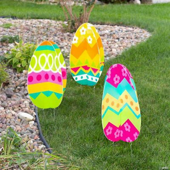 3D Egg-Shaped Yard Stakes, Easter, Party Decor, 3 Pieces