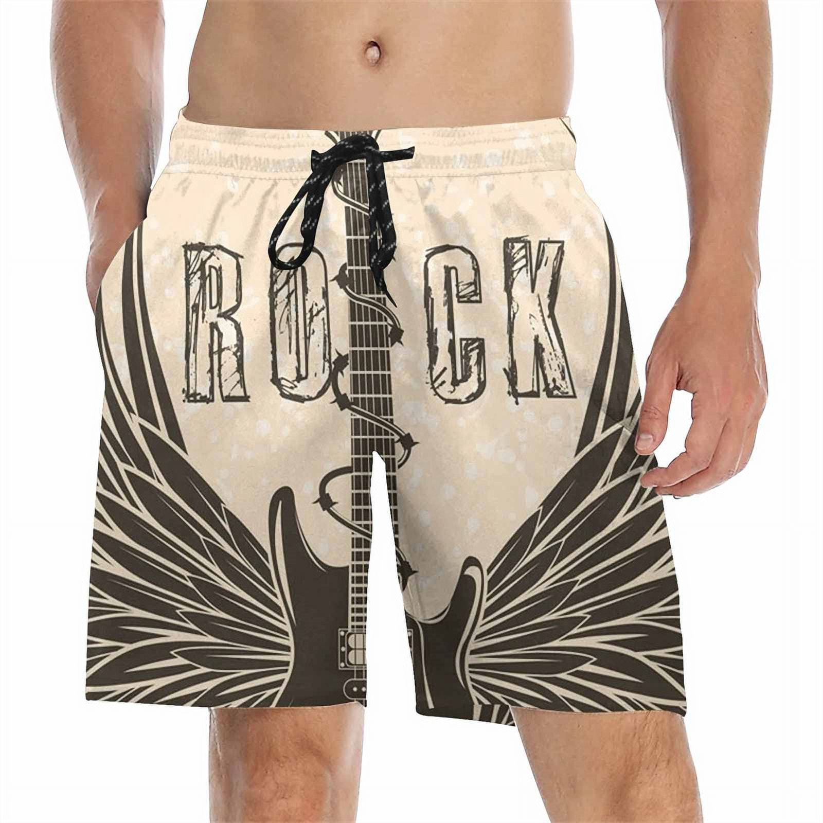 3D Electric Guitar Musical Note Printed Shorts Pants for Men Clothing