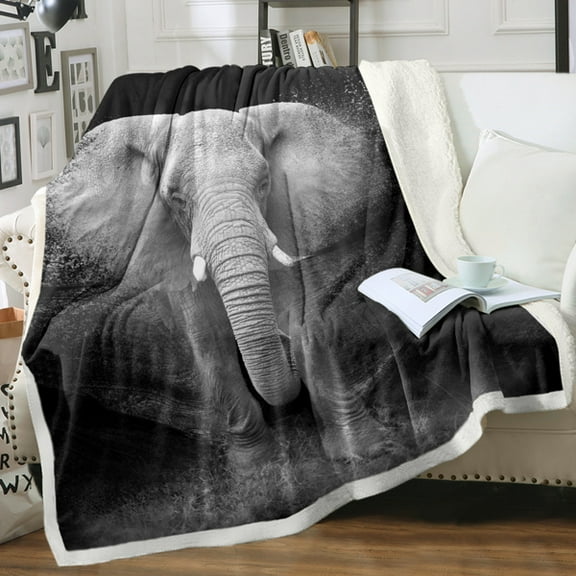 3D Elephant Sherpa Fleece Blanket  Soft Cozy Throw for Couch, Sofa & Bed, Warm Black Galaxy Elephant Print Gift for Adults & Women