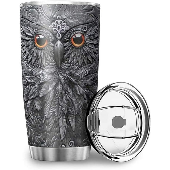 3D Emboss Owl Tumbler with Splash Proof Sliding Lid Travel Mug Stainless Steel Coffee Mugs Double Walled Travel Mugs for Ice Drinks&Hot Beverage Gifts, 20oz