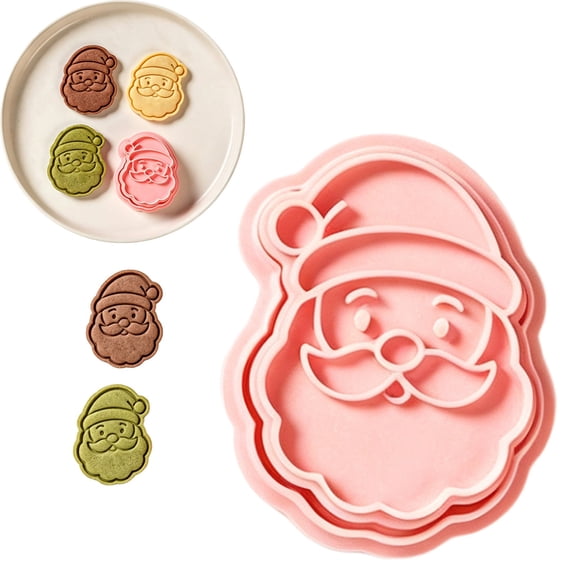 3D Embossed Christmas Cookie Stamps, Santa Pattern Press Tools, 2.08X2.44" Dough Imprint Moulds, Xmas Seasonal Baking Accessories, Fondant Decorating Utensils, for Holiday Dessert Craft Works