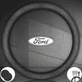 thumbnail image 1 of 3D Embossed Custom Fit Steering Wheel Cover For Ford, Non-Slip Nappa Leather Wrap for Enhanced Grip & Comfort, Includes 2 Car Coasters & Fast Charging USB Cable Black, 1 of 7