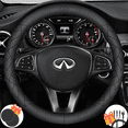 thumbnail image 1 of 3D Embossed Custom Fit Steering Wheel Cover For Infiniti, Non-Slip Nappa Leather Wrap for Enhanced Grip & Comfort, Includes 2 Car Coasters & Fast Charging USB Cable Black, 1 of 7