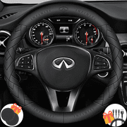 3D Embossed Custom Fit Steering Wheel Cover For Infiniti, Non-Slip Nappa Leather Wrap for Enhanced Grip & Comfort, Includes 2 Car Coasters & Fast Charging USB C