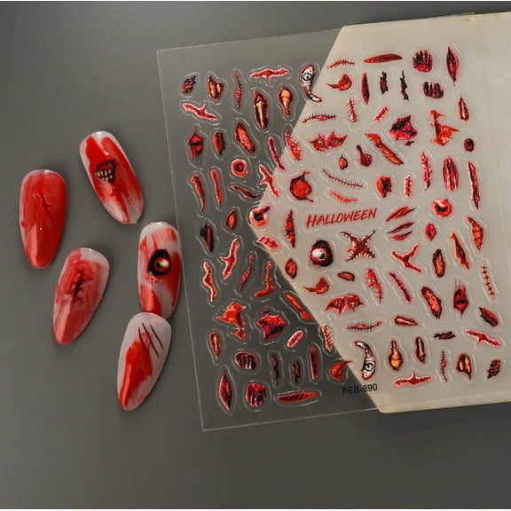 3D Embossed Dark Eyes Nail Jewelry - Halloween Blood Red Liquid Nail Art Stickers - 5D Designs for Creative Manicures