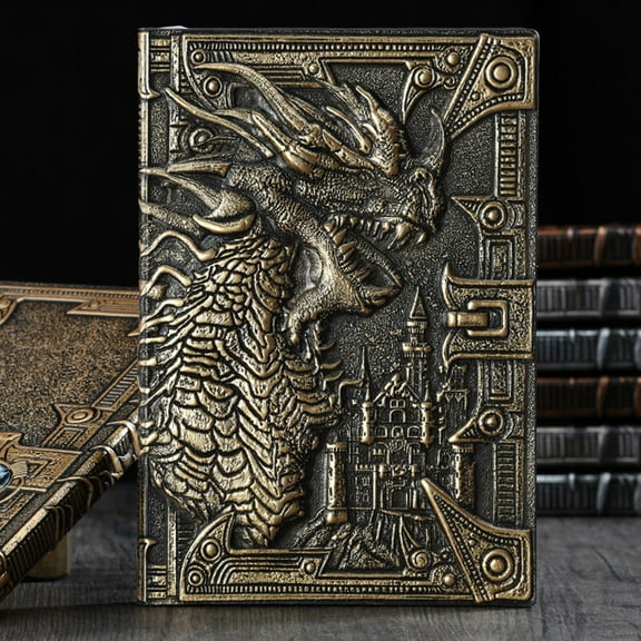 3D Embossed Dragon Cover Leather Journal, A5 Waterproof Notebook with 200 Pages, Vintage Fantasy Themed Writing Diary for Travelers and Creative Writers