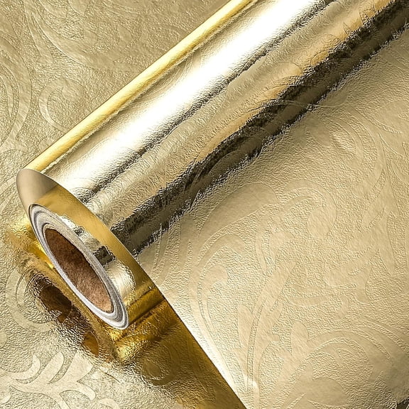 3D Embossed Floral Foil Gold Wrapping Paper, Vintage Flower Metallic Foil for Birthday Christmas Party Holiday Gift Wrap, for DIY Crafts Scrapbook, Mini Roll 17 inch x 32.8 Ft(Gold)