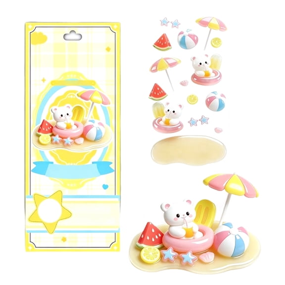 3D Embossed Layered Crystal Resin Stickers for Children DIY Craft Cute Animal Corner Decor Waterproof Adhesive Sheet