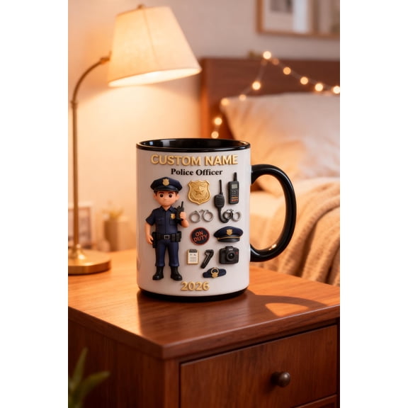 3D Embossed Police Officer Mug, Personalized Name Coffee Cup, Law Enforcement Gift