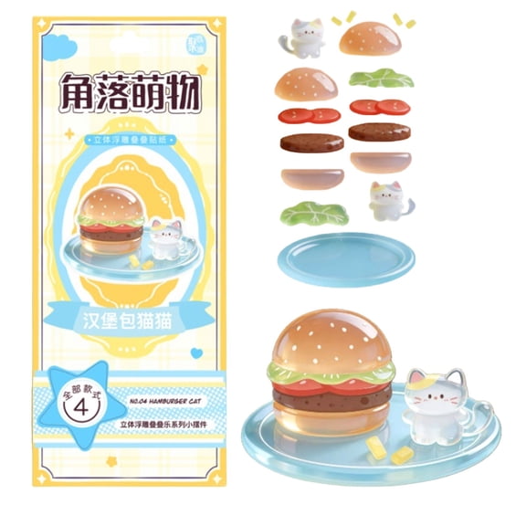 3D Embossed Raised Puffy Stackable Sticker Set With Coral Sea Ferris Wheel Bunny And Hamburger Theme For DIY Scrapbook Laptop And Water Bottle (C)