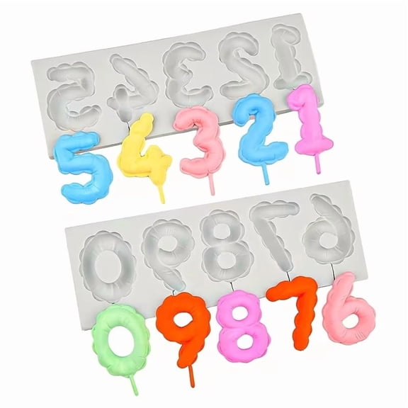 3D Embossed Silicone Number Molds (0-9) - 2-Pack for Cake Decorating, Fondant, Candy & Chocolate