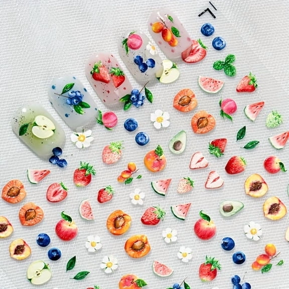 3D Embossed Summer Fruit Nail Art Stickers - Fun Lime, Strawberry, Cherry, Blueberry & Grapefruit Designs for Creative Nail Art