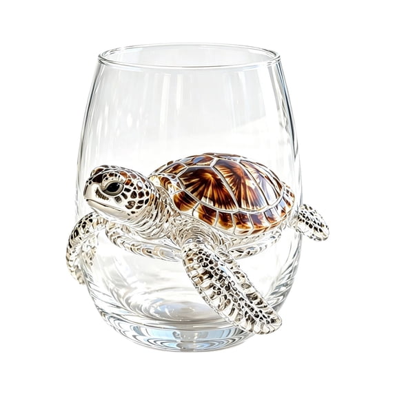 3D Embossed Textured Borosilicate Stemless Wine Glass with Sea Animal Relief Patterns, Art Glass Gift for Ocean Lovers & Glass Collectors