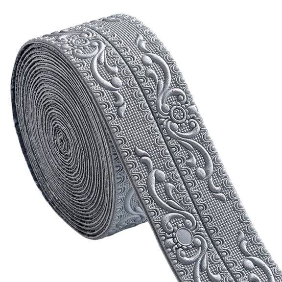 3D Embossed Wall Border Sticker, Self-Adhesive Waterproof Peel and Stick, 1 Roll Gray Floral Pattern, for Living Room Bedroom Kitchen Bathroom Home Decorative Wall Ceiling Trim Decoration