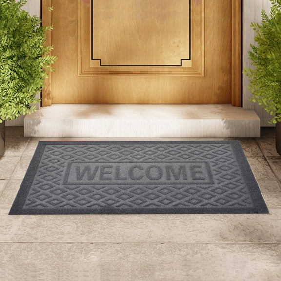 3D Embossed Welcome Door Mat - Diamond Pattern Non-Slip Entrance Mat, Durable Wear-Resistant Easy-Clean Mat, Chic for Welcoming Valentine's Day Guests to Your Home Entryway, 15.7*23.6in, Gray