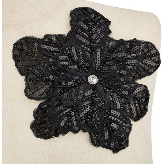 3D Embroidered Floral Appliques Black Floral Sew On Appliques Handmade Sewing Floral Pattern Patches Floral Sequins and Rhinestone for Wedding Garment Dresses Accessories Black DIY
