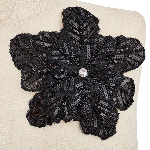 3D Embroidered Floral Appliques Black Floral Sew On Appliques Handmade Sewing Floral Pattern Patches Floral Sew On Patches with Sequins
