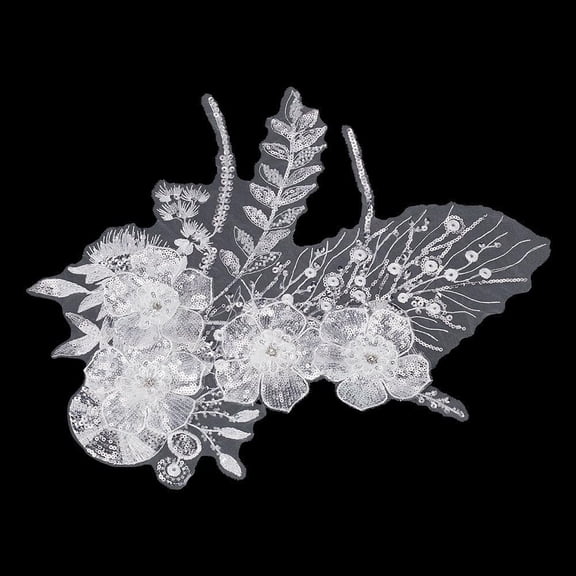 3D Embroidered Rhinestones Applique Flower Patches Floral Lace Sequins Sewing Patches Embroidery Cloth Sew on Appliques for Sewing Wedding Bride Dress